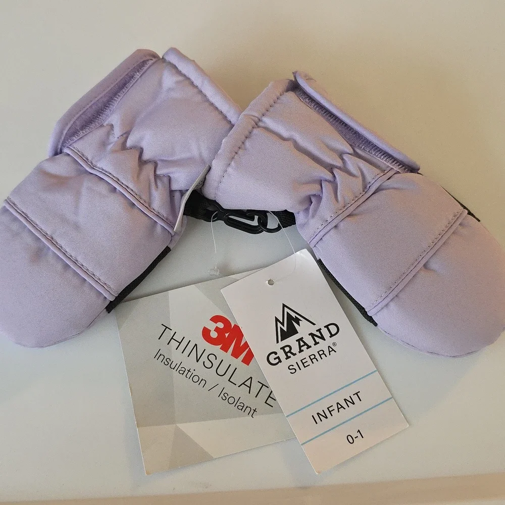 3M Thinsulate Light Purple Mittens with Black Straps Infant 0-1